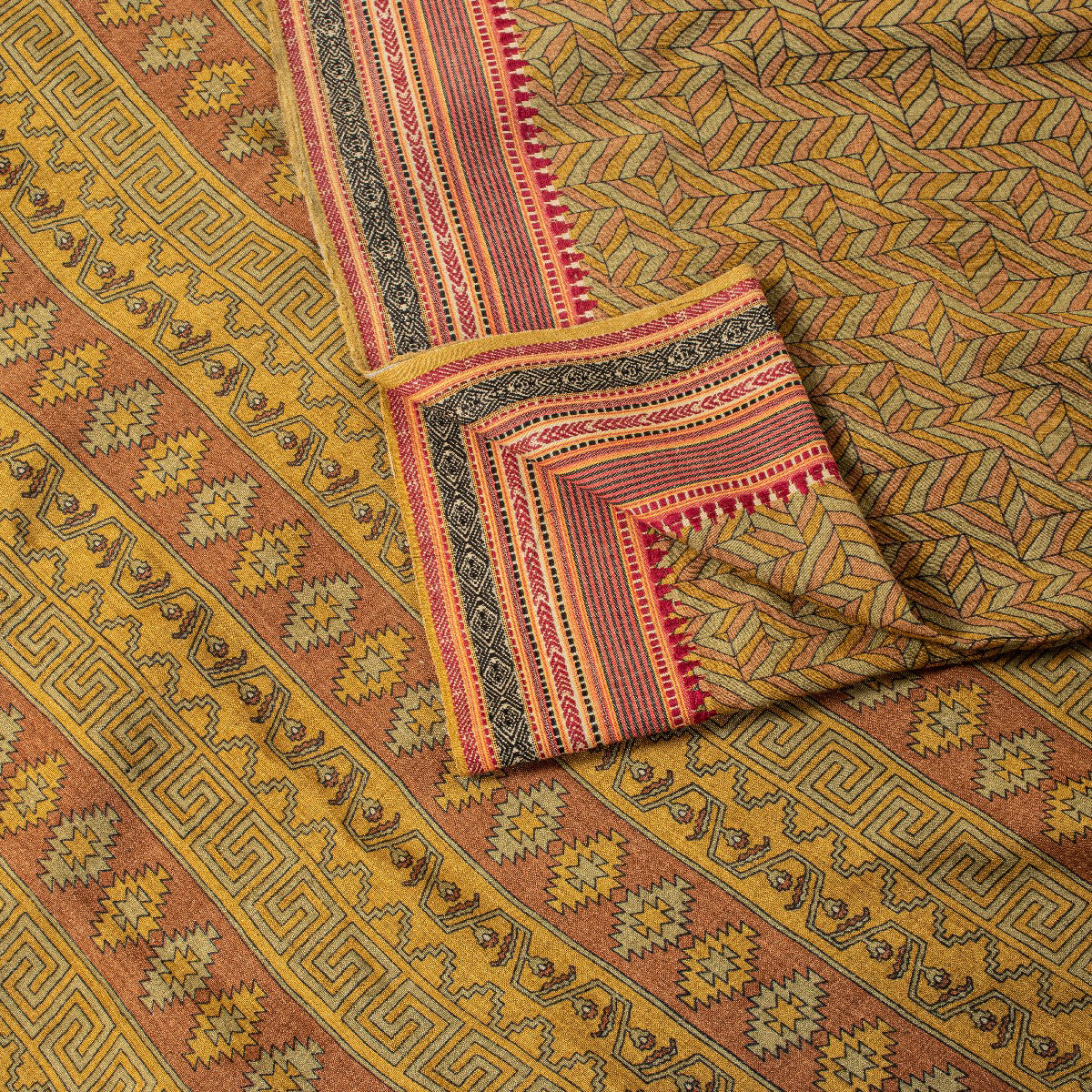 Sanskriti Vintage Saree Green Pure Silk Aasame Border Geometric Print Sari 5.5YD