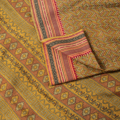 Sanskriti Vintage Saree Green Pure Silk Aasame Border Geometric Print Sari 5.5YD