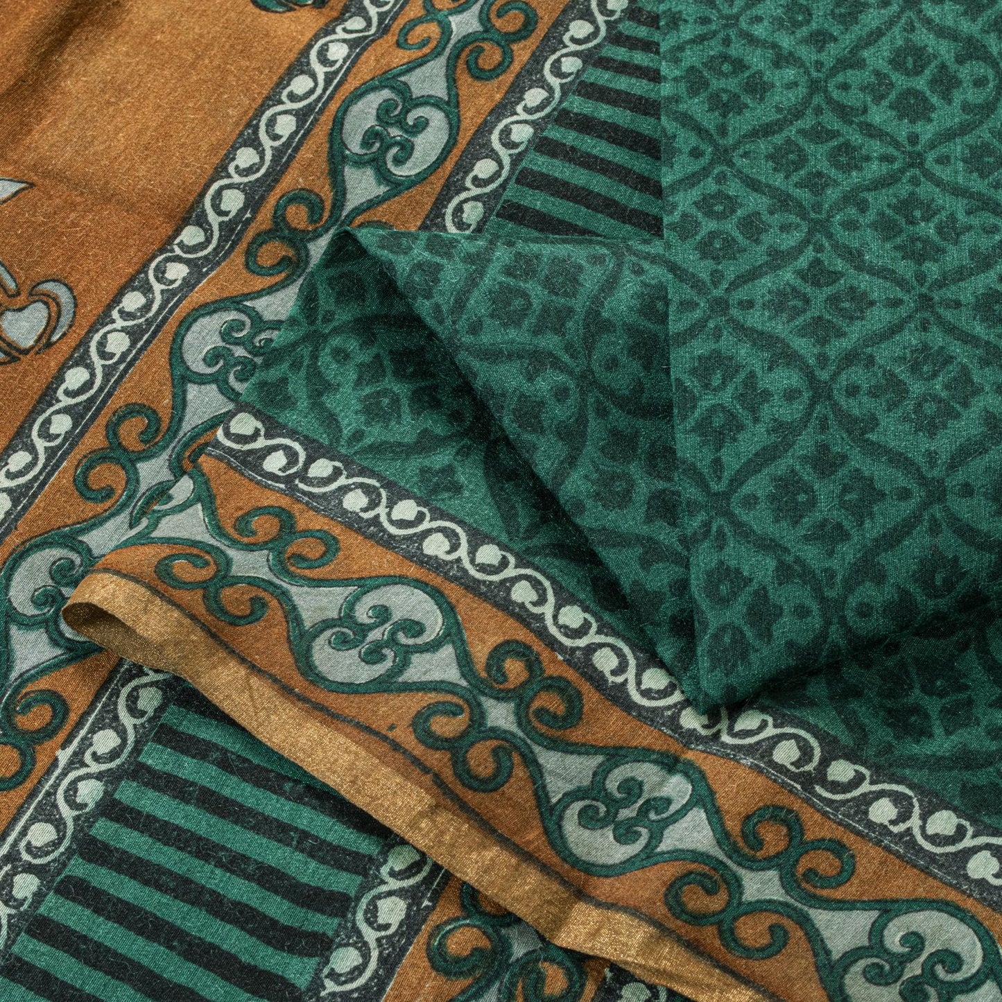 Sanskriti Vintage Saree Green 100% Pure Tussar Silk Floral Print Sari 5+YD Craft
