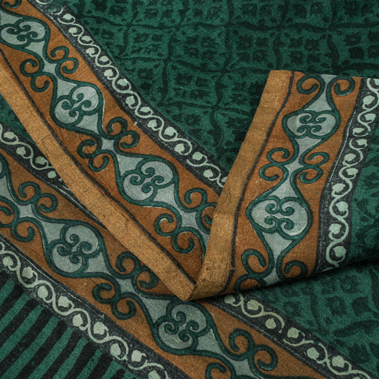 Sanskriti Vintage Saree Green 100% Pure Tussar Silk Floral Print Sari 5+YD Craft