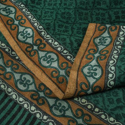 Sanskriti Vintage Saree Green 100% Pure Tussar Silk Floral Print Sari 5+YD Craft