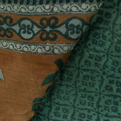 Sanskriti Vintage Saree Green 100% Pure Tussar Silk Floral Print Sari 5+YD Craft
