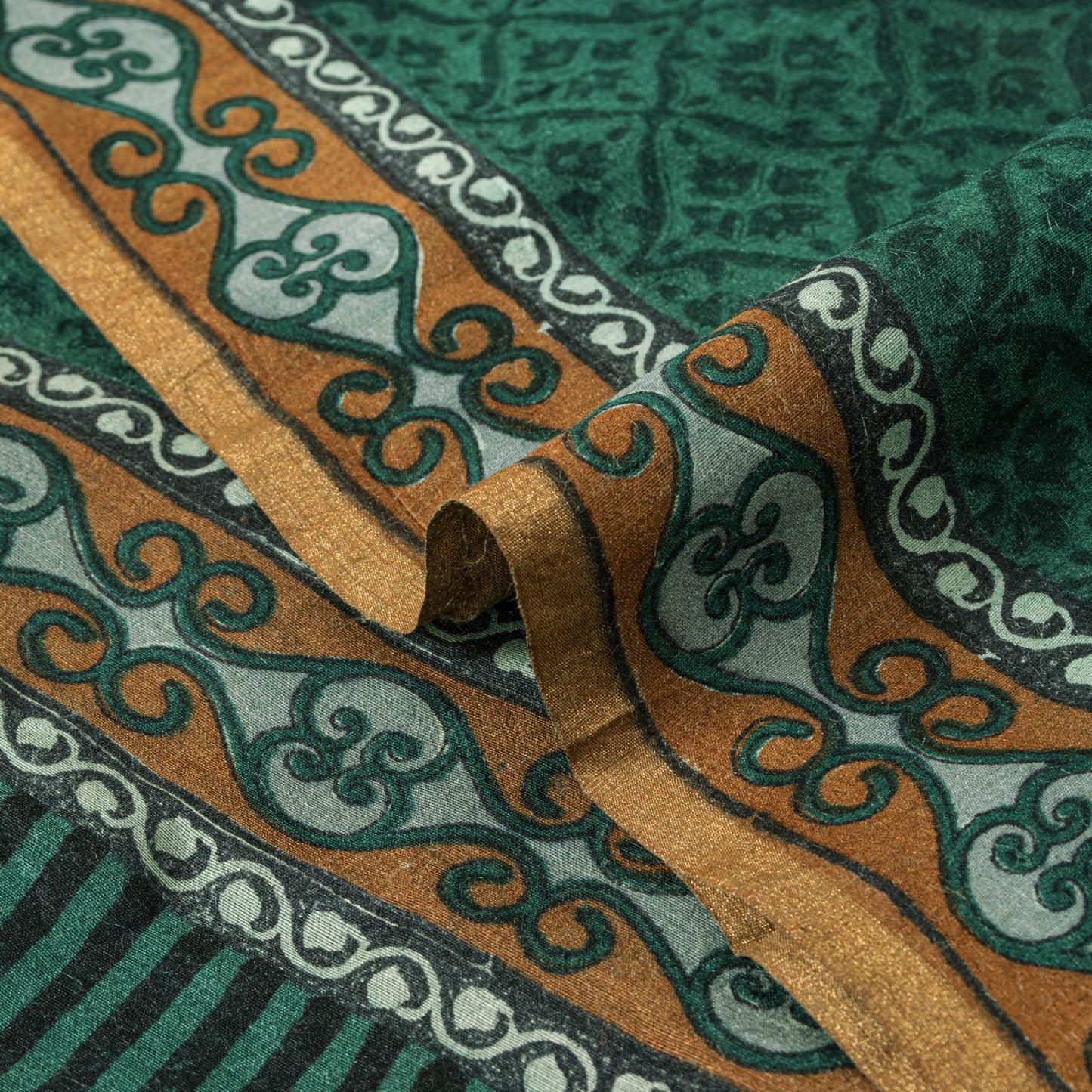 Sanskriti Vintage Saree Green 100% Pure Tussar Silk Floral Print Sari 5+YD Craft