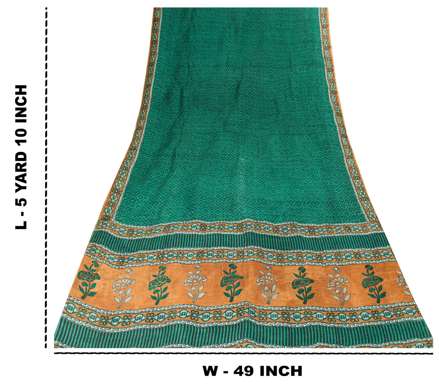 Sanskriti Vintage Saree Green 100% Pure Tussar Silk Floral Print Sari 5+YD Craft