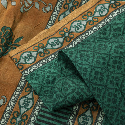 Sanskriti Vintage Saree Green 100% Pure Tussar Silk Floral Print Sari 5+YD Craft