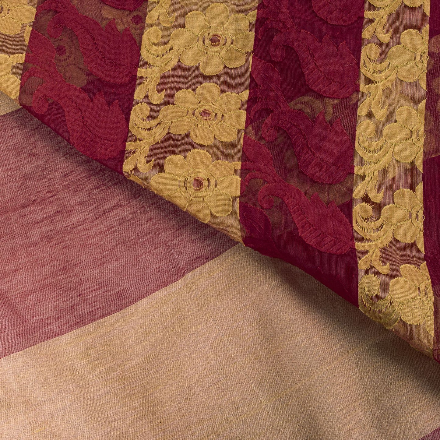 Sanskriti Vintage Saree Red Blend Cotton Jamdani Woven Bengali Sari 5.5YD Fabric