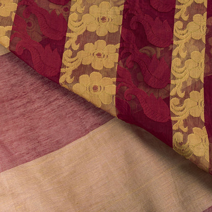 Sanskriti Vintage Saree Red Blend Cotton Jamdani Woven Bengali Sari 5.5YD Fabric