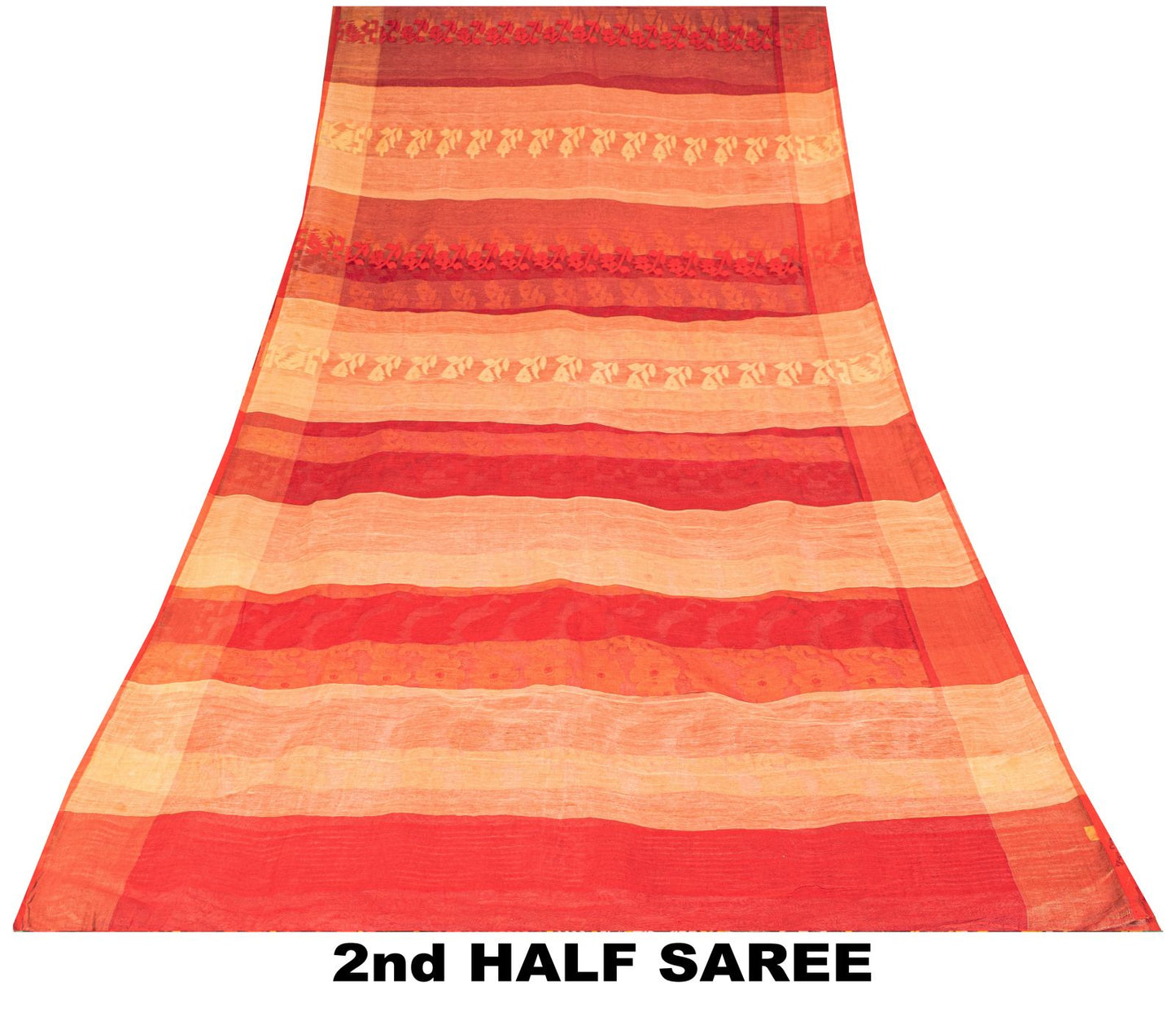 Sanskriti Vintage Saree Red Blend Cotton Jamdani Woven Bengali Sari 5.5YD Fabric