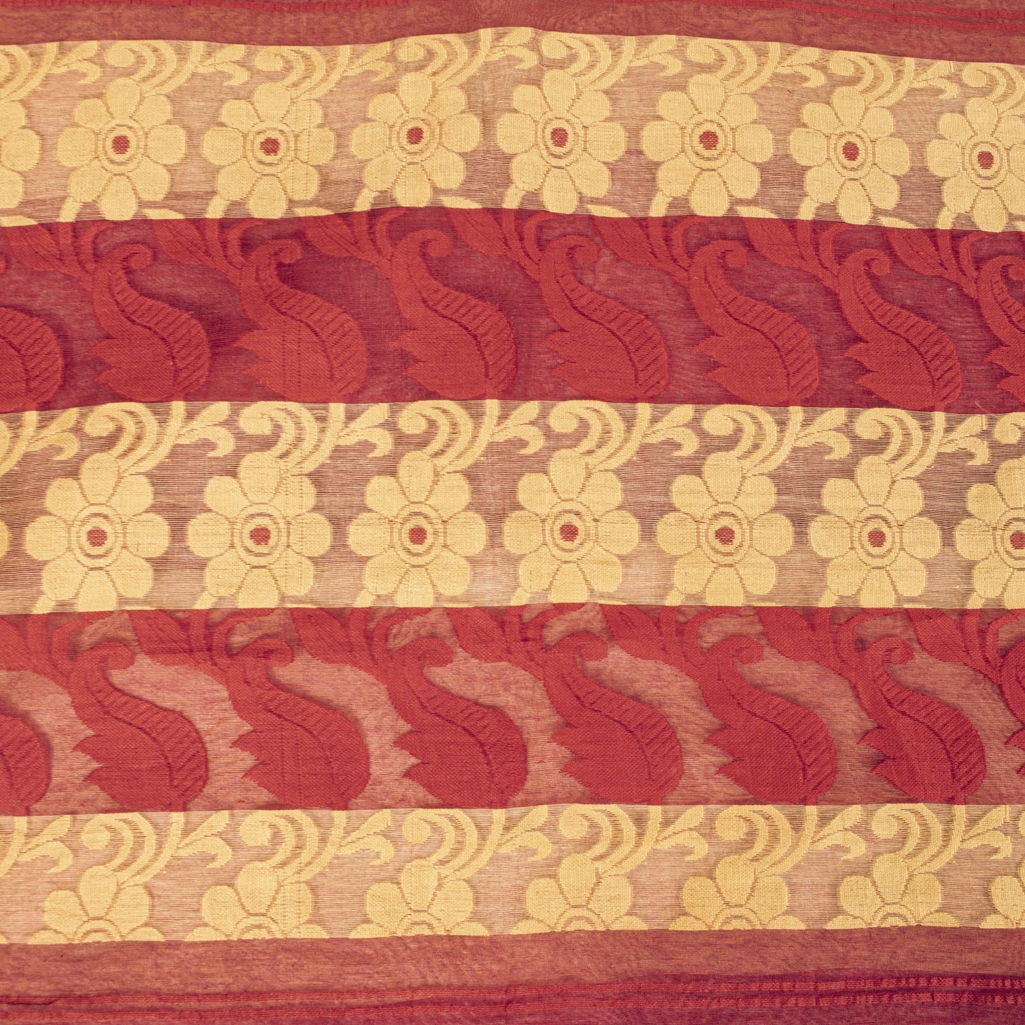 Sanskriti Vintage Saree Red Blend Cotton Jamdani Woven Bengali Sari 5.5YD Fabric