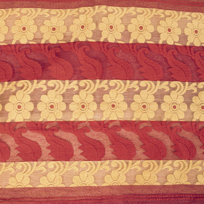 Sanskriti Vintage Saree Red Blend Cotton Jamdani Woven Bengali Sari 5.5YD Fabric