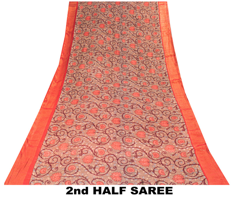 Sanskriti Vintage Saree Brown Blend Silk Kalamkari Style-Zari Woven Sari Fabric