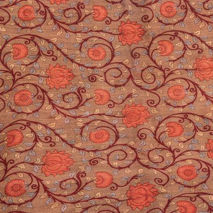 Sanskriti Vintage Saree Brown Blend Silk Kalamkari Style-Zari Woven Sari Fabric