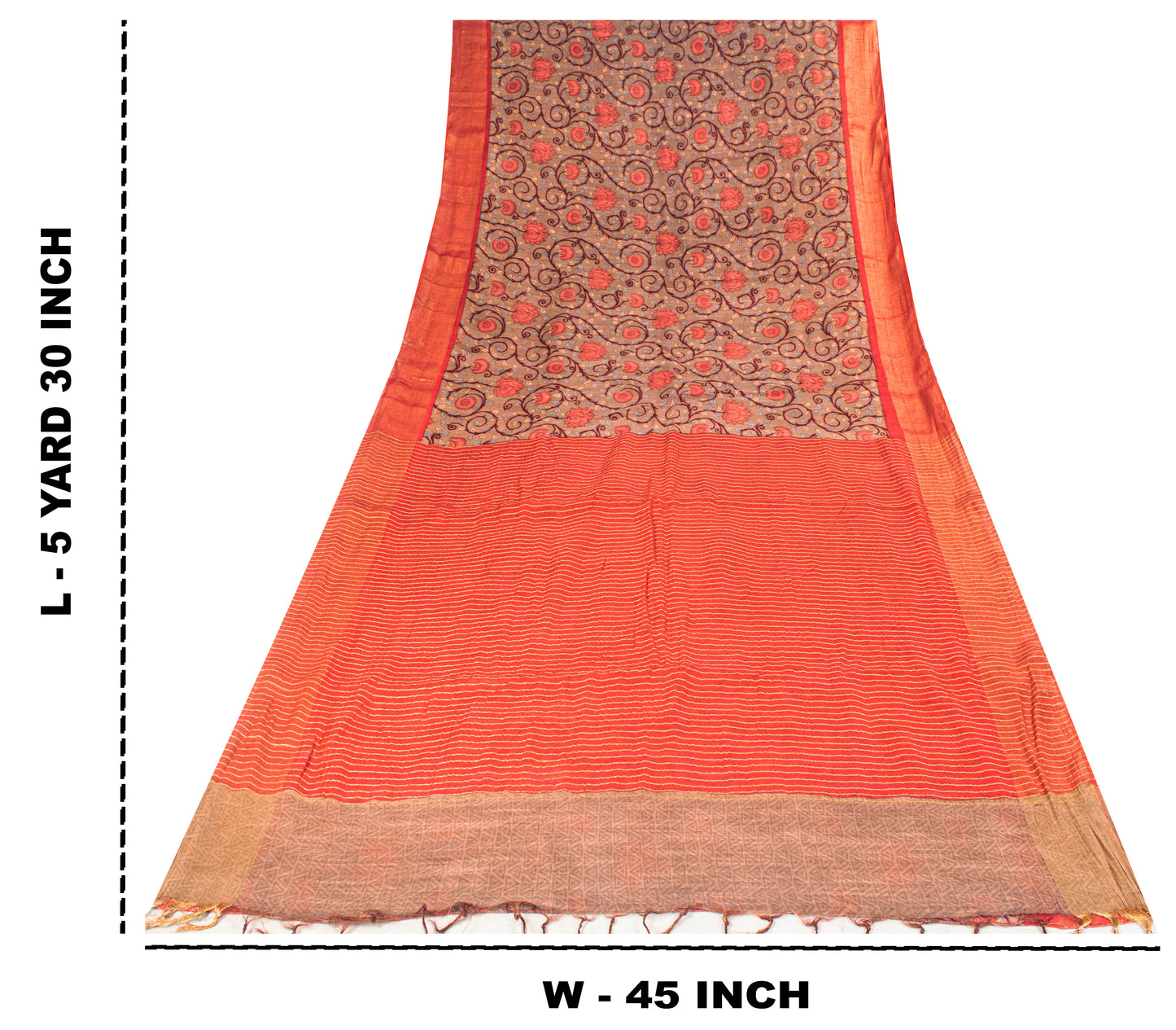 Sanskriti Vintage Saree Brown Blend Silk Kalamkari Style-Zari Woven Sari Fabric