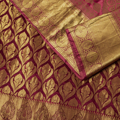 Sanskriti Vintage Saree Yellow Blend Silk Kanchipuram-Paithani Peacock Zari Sari