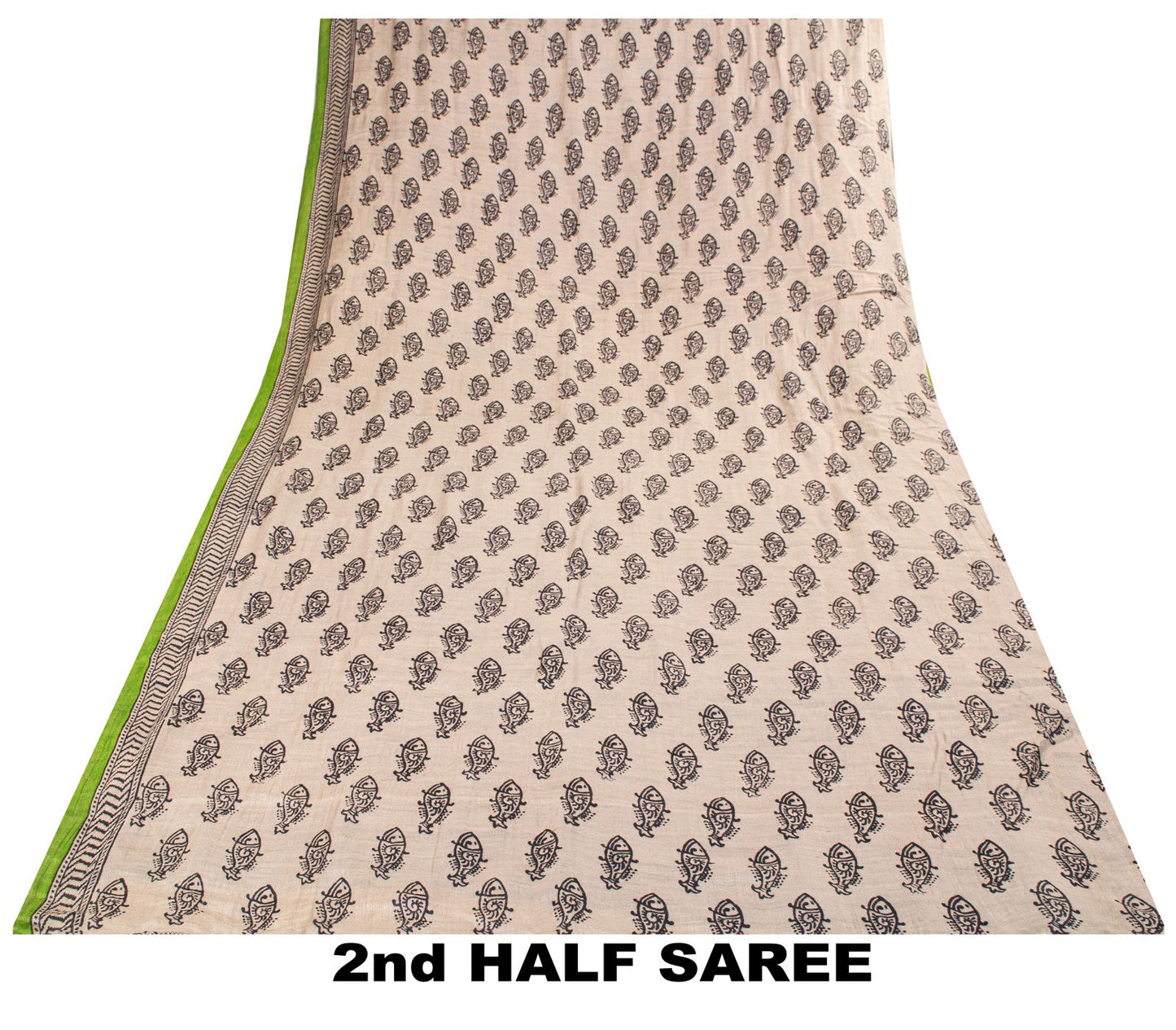 Sanskriti Vintage Saree Gray Cotton Silk Machlipatanam Kalamkari Hand Block Sari