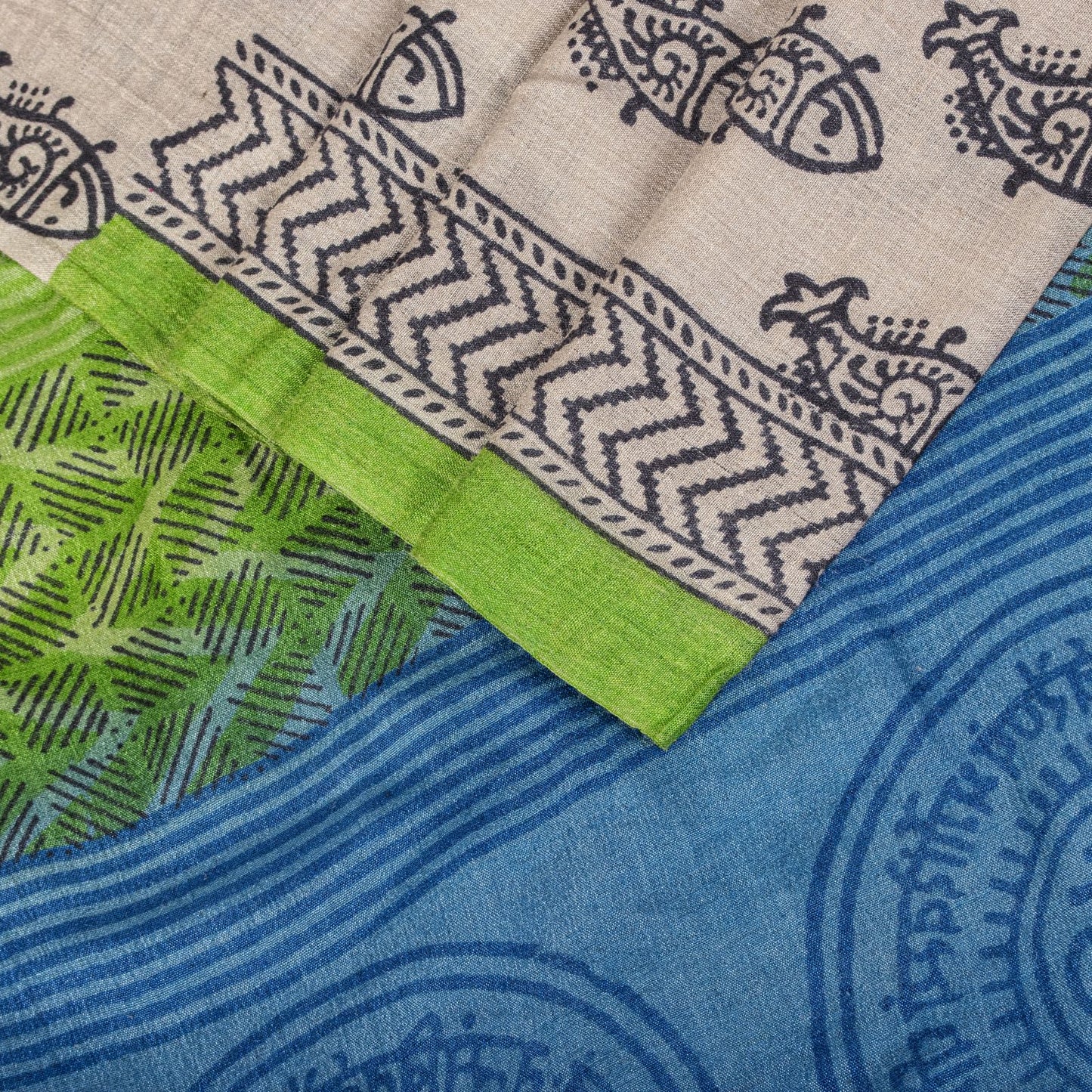 Sanskriti Vintage Saree Gray Cotton Silk Machlipatanam Kalamkari Hand Block Sari