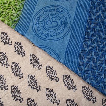 Sanskriti Vintage Saree Gray Cotton Silk Machlipatanam Kalamkari Hand Block Sari