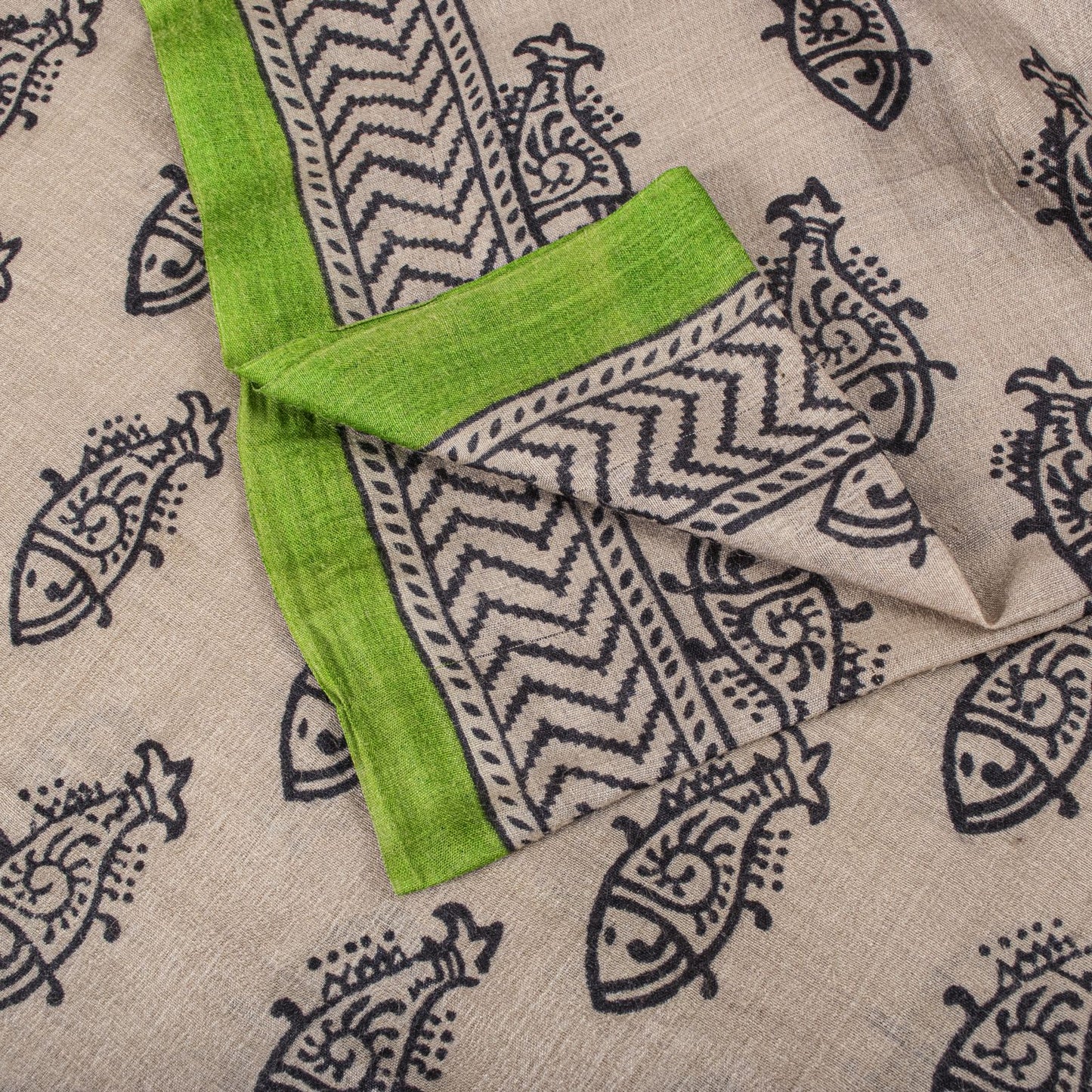 Sanskriti Vintage Saree Gray Cotton Silk Machlipatanam Kalamkari Hand Block Sari