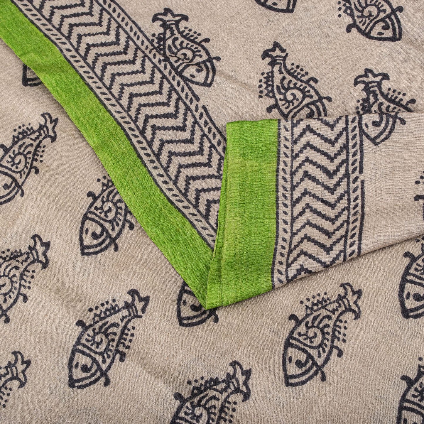 Sanskriti Vintage Saree Gray Cotton Silk Machlipatanam Kalamkari Hand Block Sari