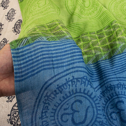 Sanskriti Vintage Saree Gray Cotton Silk Machlipatanam Kalamkari Hand Block Sari