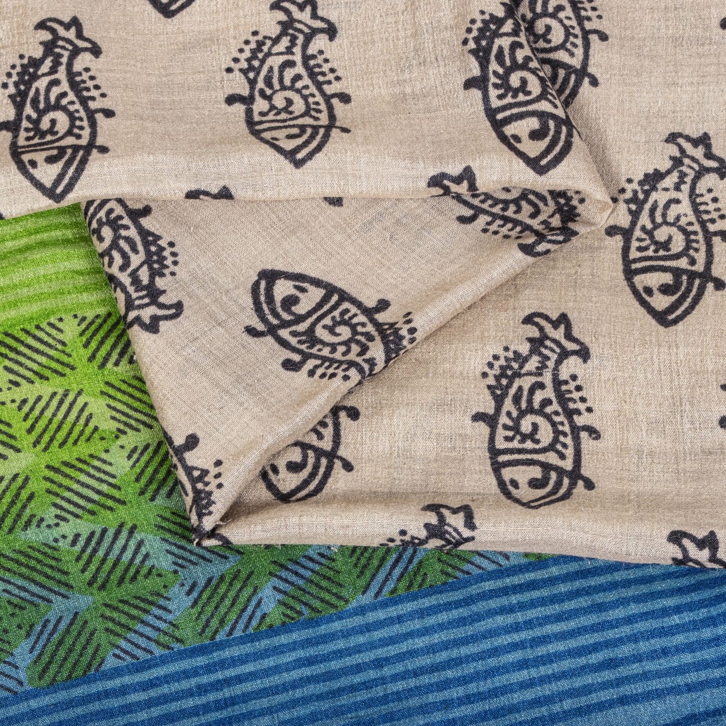 Sanskriti Vintage Saree Gray Cotton Silk Machlipatanam Kalamkari Hand Block Sari
