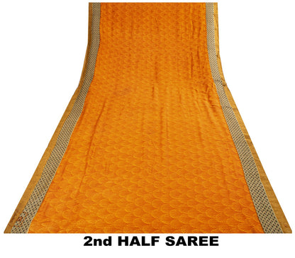 Sanskriti Vintage Saree Orange Shell Printed-Woven Border Sari