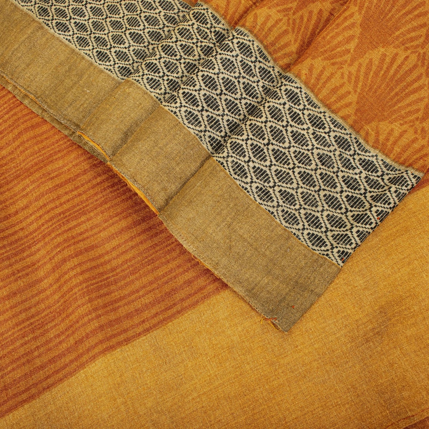 Sanskriti Vintage Saree Orange Shell Printed-Woven Border Sari