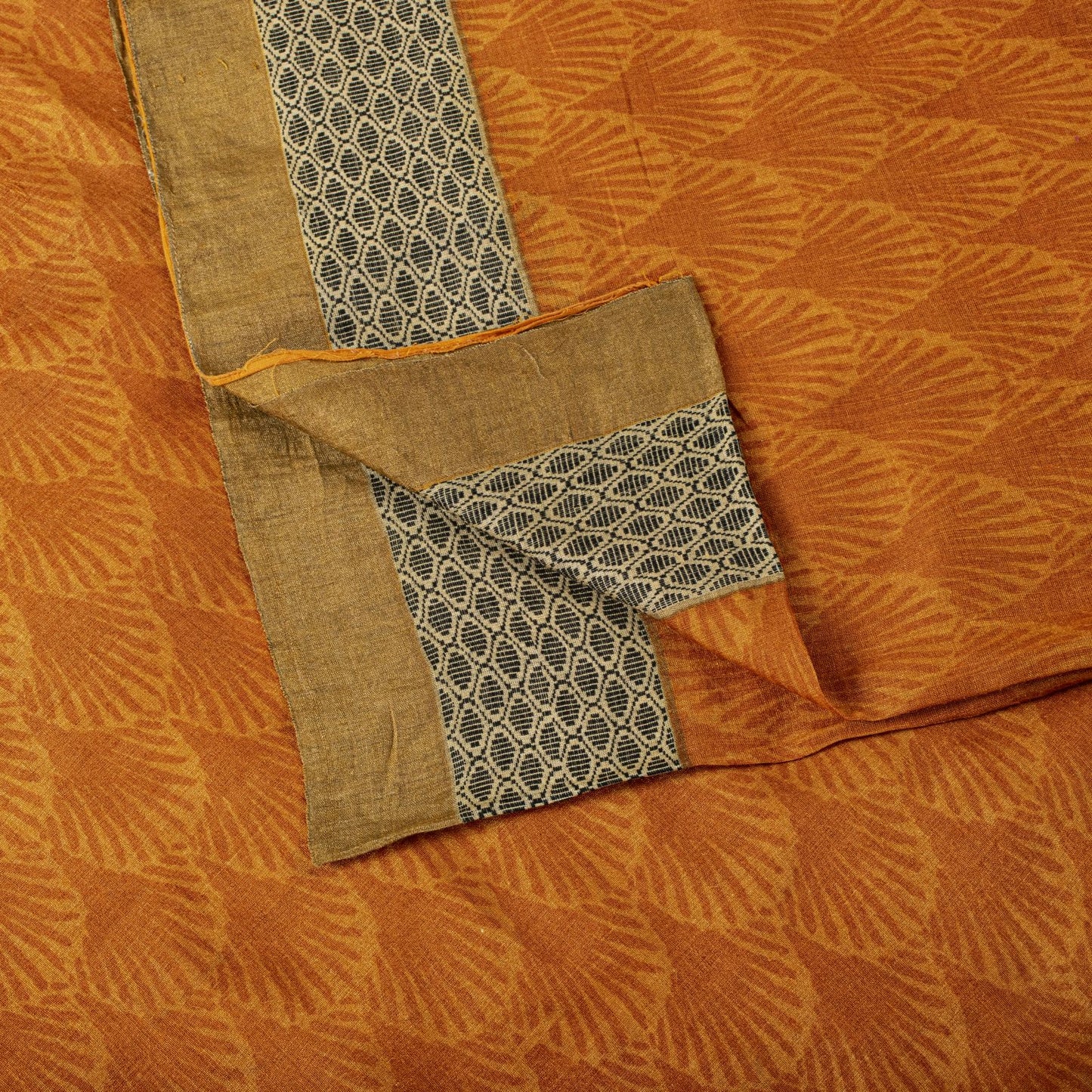 Sanskriti Vintage Saree Orange Shell Printed-Woven Border Sari
