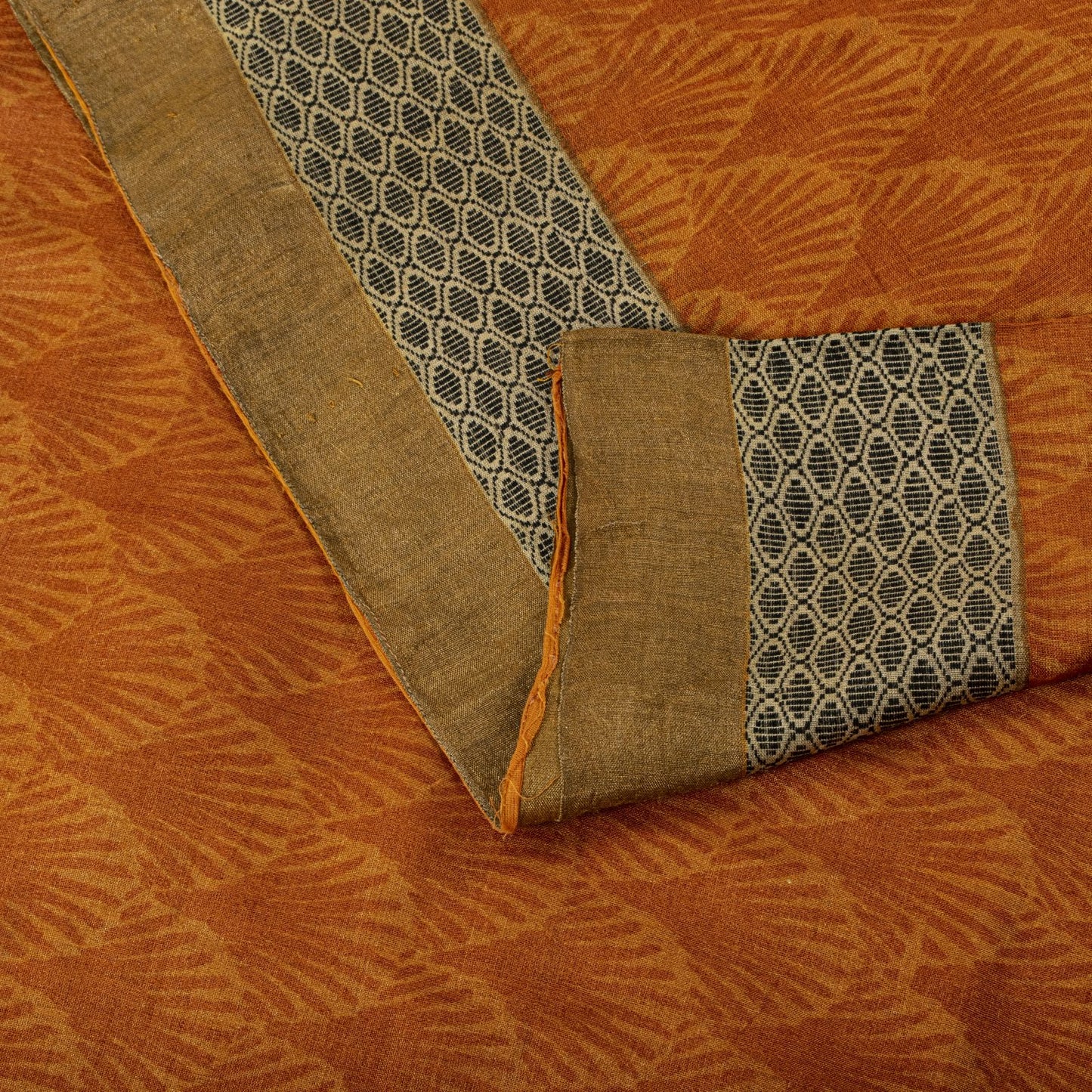 Sanskriti Vintage Saree Orange Shell Printed-Woven Border Sari
