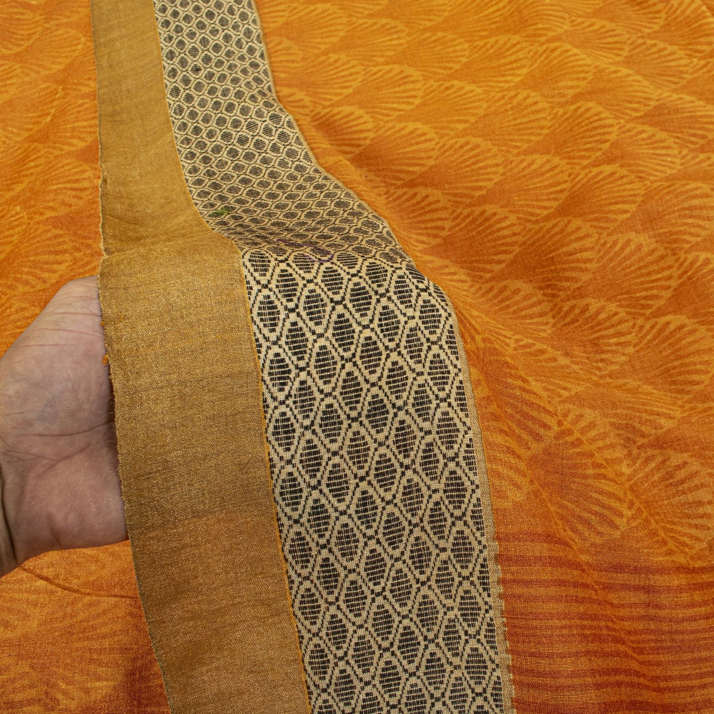 Sanskriti Vintage Saree Orange Shell Printed-Woven Border Sari