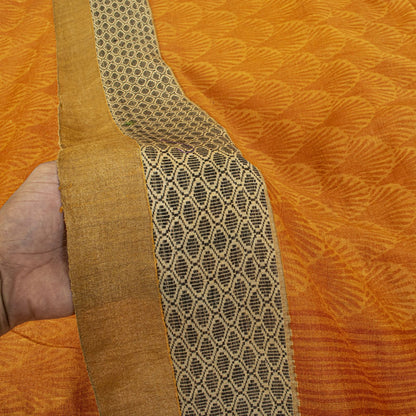 Sanskriti Vintage Saree Orange Shell Printed-Woven Border Sari