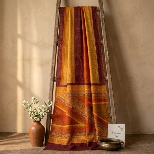Sanskriti Vintage Saree Multicolor Pure Silk Hand Block Print Floral 5.5+Yd Sari