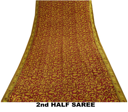 Sanskriti Vintage Saree Red 100% Pure Silk Woven-Floral Print Premium 5+Yd Sari