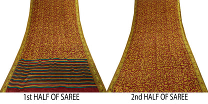 Sanskriti Vintage Saree Red 100% Pure Silk Woven-Floral Print Premium 5+Yd Sari