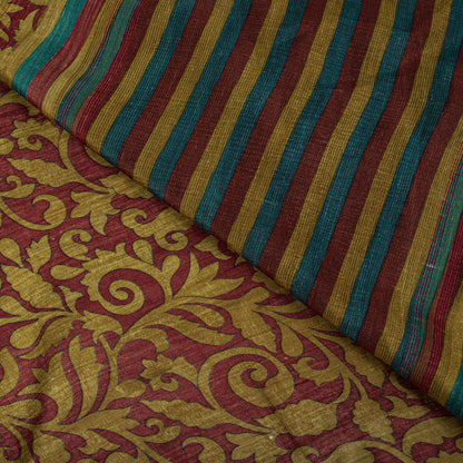 Sanskriti Vintage Saree Red 100% Pure Silk Woven-Floral Print Premium 5+Yd Sari