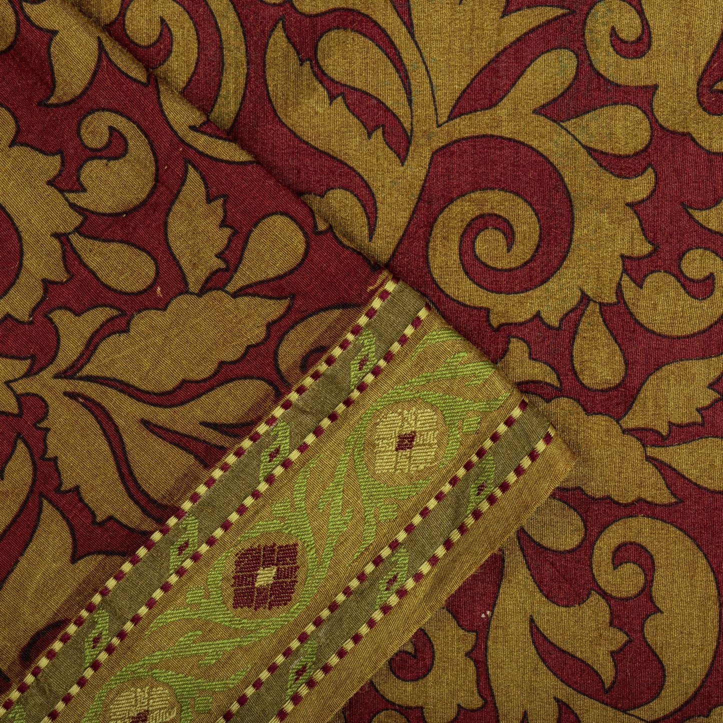 Sanskriti Vintage Saree Red 100% Pure Silk Woven-Floral Print Premium 5+Yd Sari