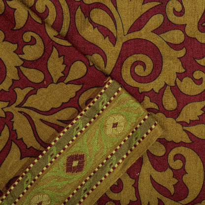 Sanskriti Vintage Saree Red 100% Pure Silk Woven-Floral Print Premium 5+Yd Sari