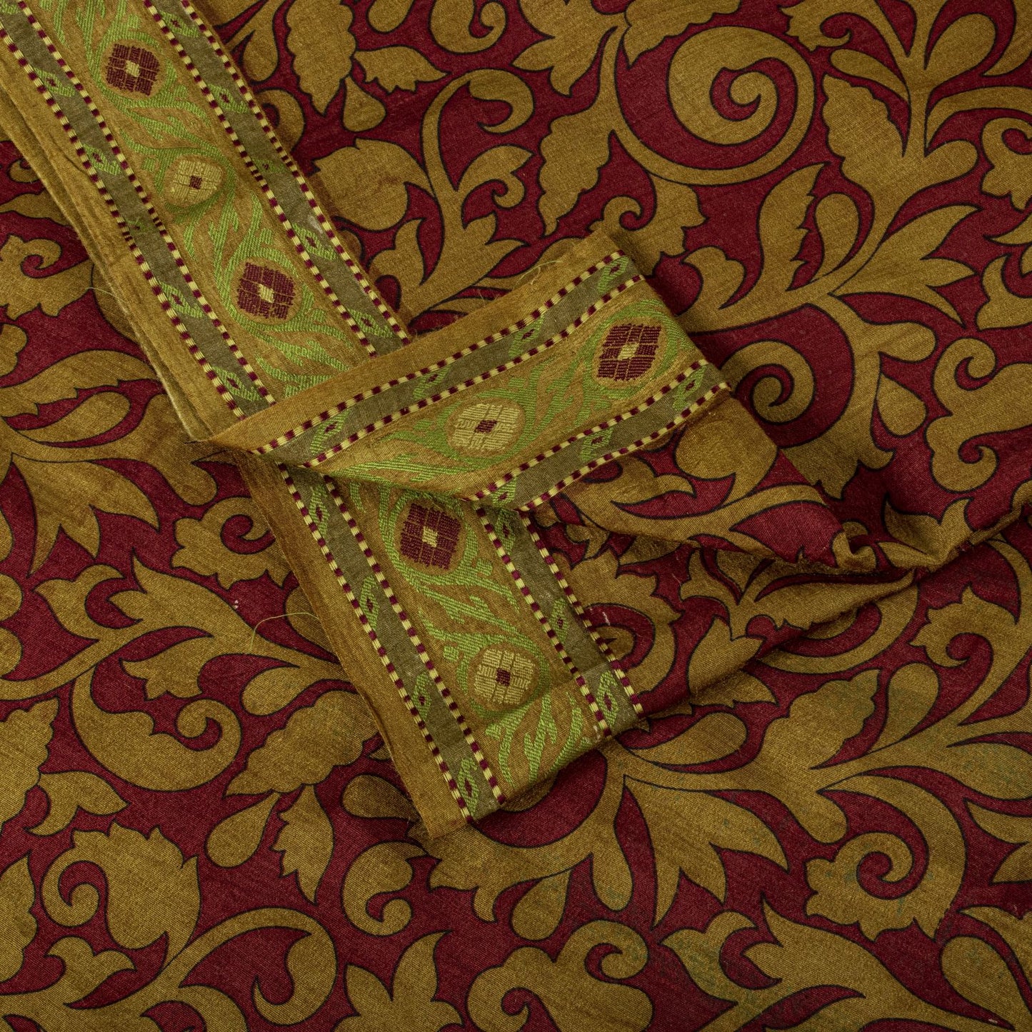Sanskriti Vintage Saree Red 100% Pure Silk Woven-Floral Print Premium 5+Yd Sari