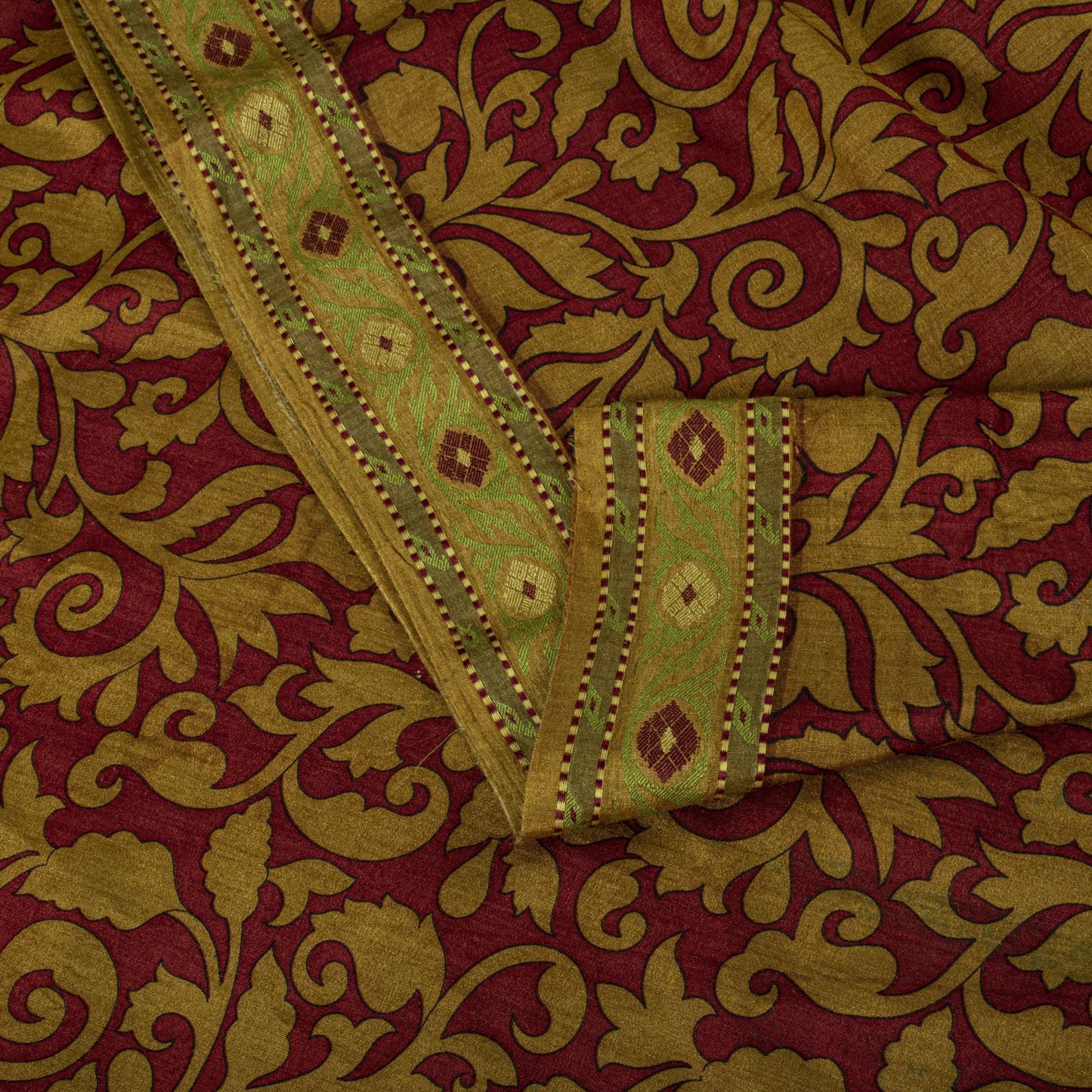 Sanskriti Vintage Saree Red 100% Pure Silk Woven-Floral Print Premium 5+Yd Sari