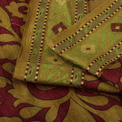 Sanskriti Vintage Saree Red 100% Pure Silk Woven-Floral Print Premium 5+Yd Sari
