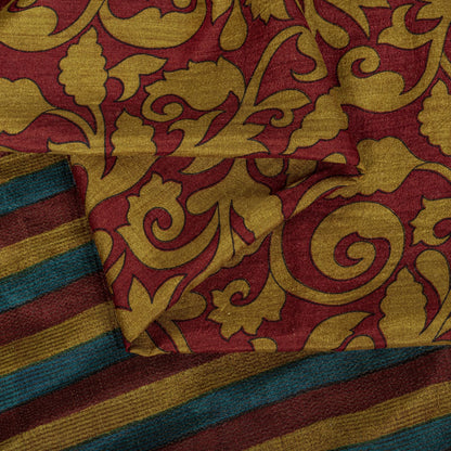 Sanskriti Vintage Saree Red 100% Pure Silk Woven-Floral Print Premium 5+Yd Sari