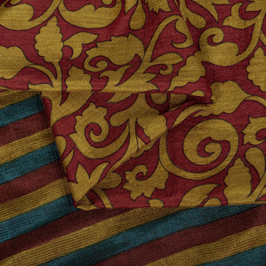 Sanskriti Vintage Saree Red 100% Pure Silk Woven-Floral Print Premium 5+Yd Sari