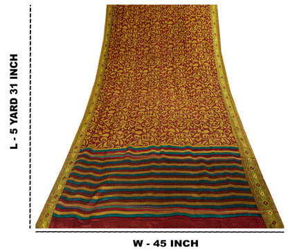 Sanskriti Vintage Saree Red 100% Pure Silk Woven-Floral Print Premium 5+Yd Sari