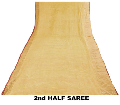 Sanskriti Vintage Saree Yellow Cotton Silk Hand Woven Maheshwari Premium Sari