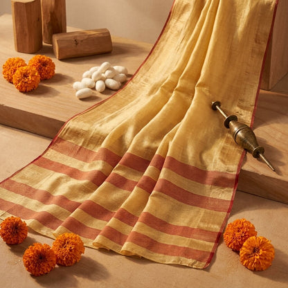 Sanskriti Vintage Saree Yellow Cotton Silk Hand Woven Maheshwari Premium Sari