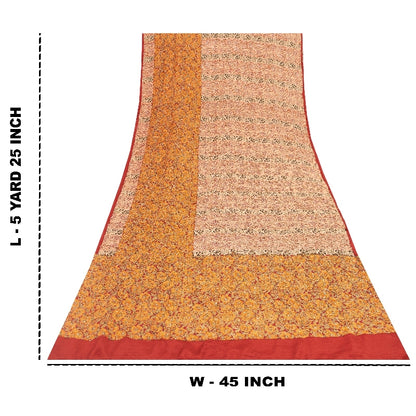 Sanskriti Vintage Orange Pure Crepe Saree Kantha Work Sari 5+Yard Craft Fabric