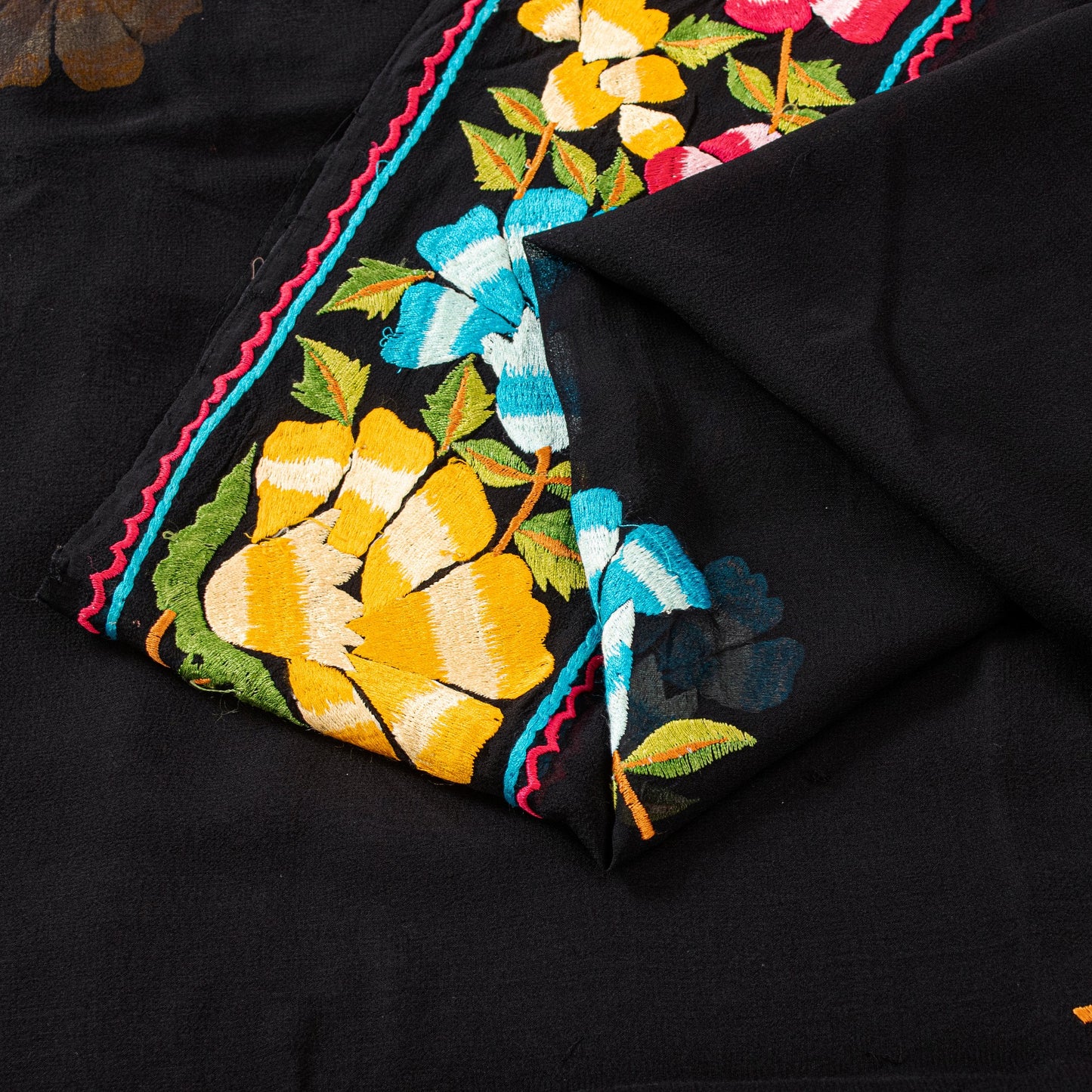 Sanskriti Vintage Black Pure Georgette Silk Saree Embroidered Sari 5+YD Fabric