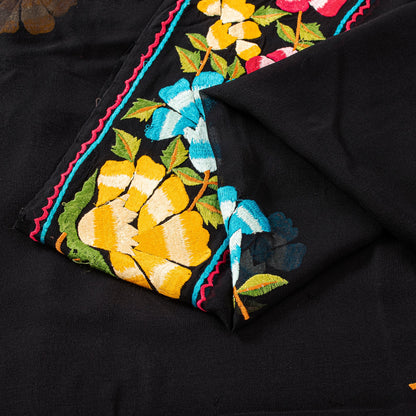Sanskriti Vintage Black Pure Georgette Silk Saree Embroidered Sari 5+YD Fabric