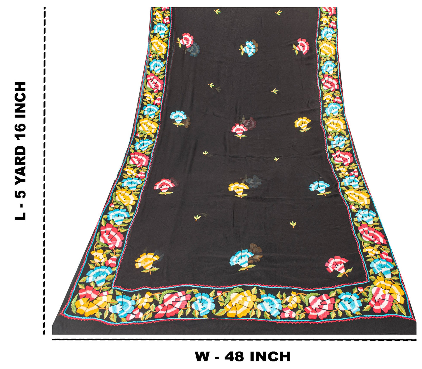 Sanskriti Vintage Black Pure Georgette Silk Saree Embroidered Sari 5+YD Fabric