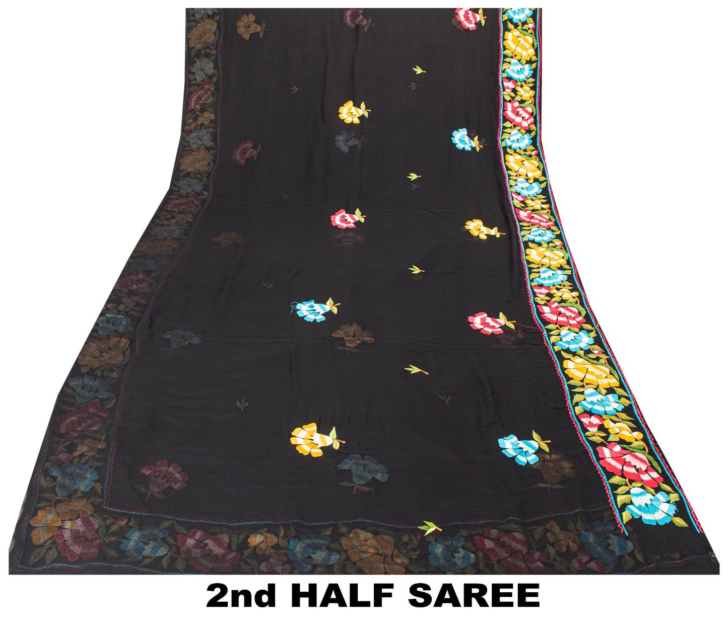 Sanskriti Vintage Black Pure Georgette Silk Saree Embroidered Sari 5+YD Fabric